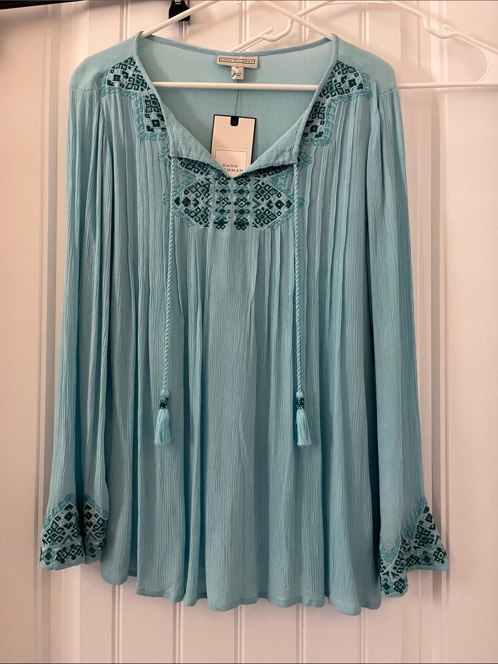 Dana Buchman Light Aqua Embroidered Tunic